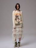 Cat Print Knitted T-shirt