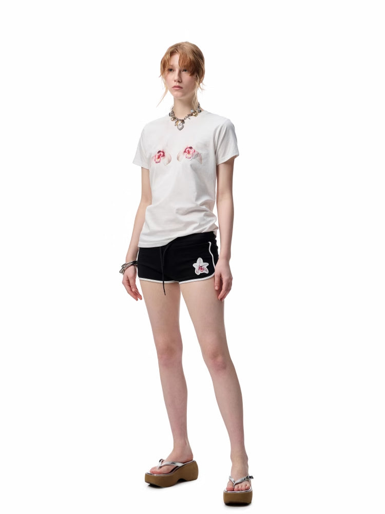 Printed Loose Austrian Rhinestone T-shirt