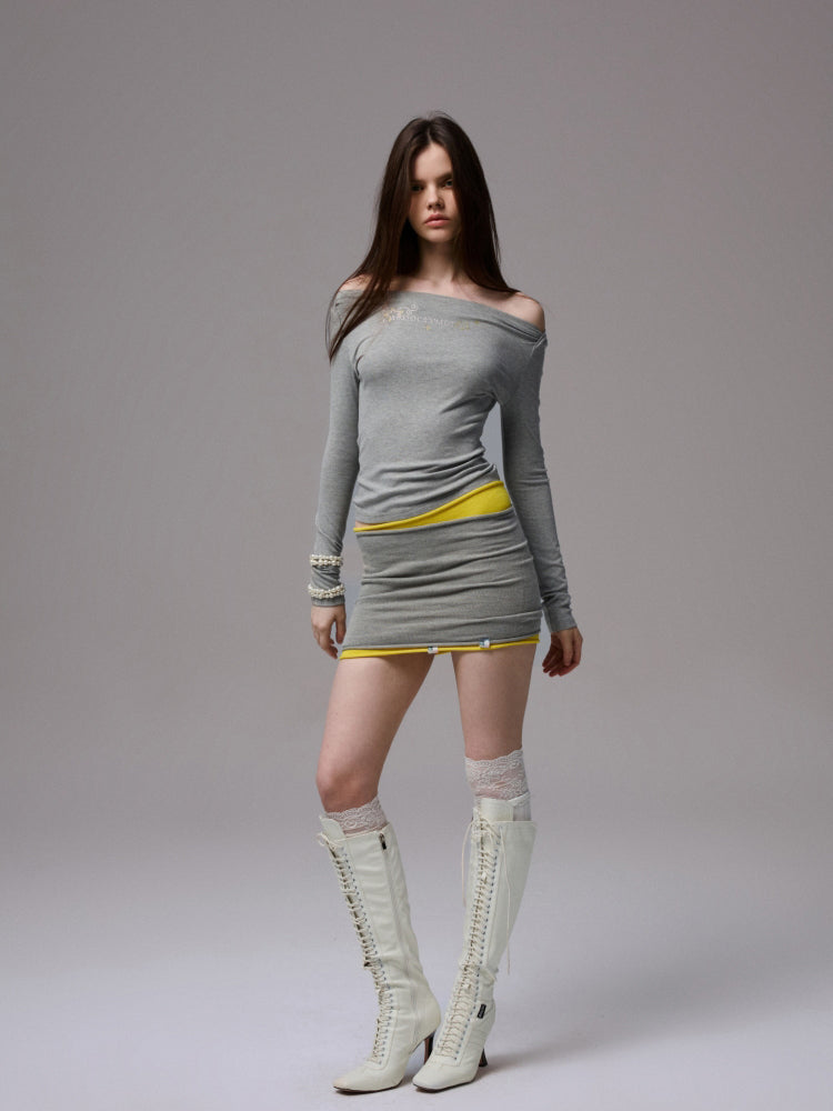 Rhinestone One-Shoulder Long-Sleeve T-Shirt