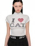 "I ? CAT" Rhinestone Fitted T-shirt