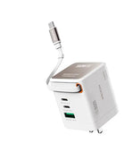 Зарядное устройство MICRODIA SMARTCube™ POWERCord мощностью 100 Вт с GaN Pro, встроенным кабелем USB-C и двумя выходами USB-C PD и USB-A 