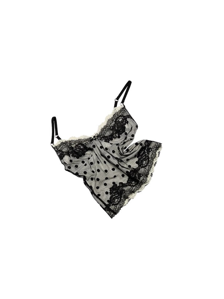 Double-Layer Polka Dot Lace Trim ?Tank Top