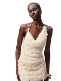 V-Neck Beaded Draped Collar Halter Cami Top