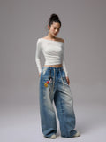 Rhinestone One-Shoulder Long-Sleeve T-Shirt