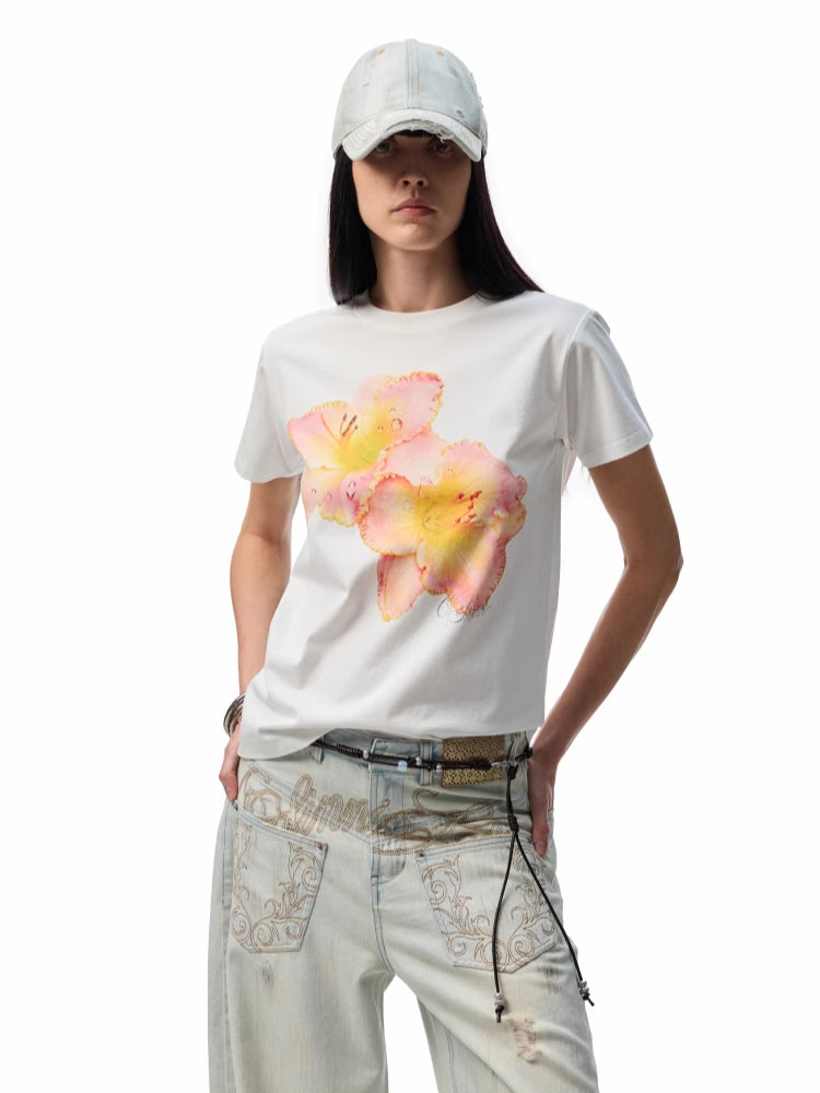 Printed Loose Austrian Rhinestone T-shirt