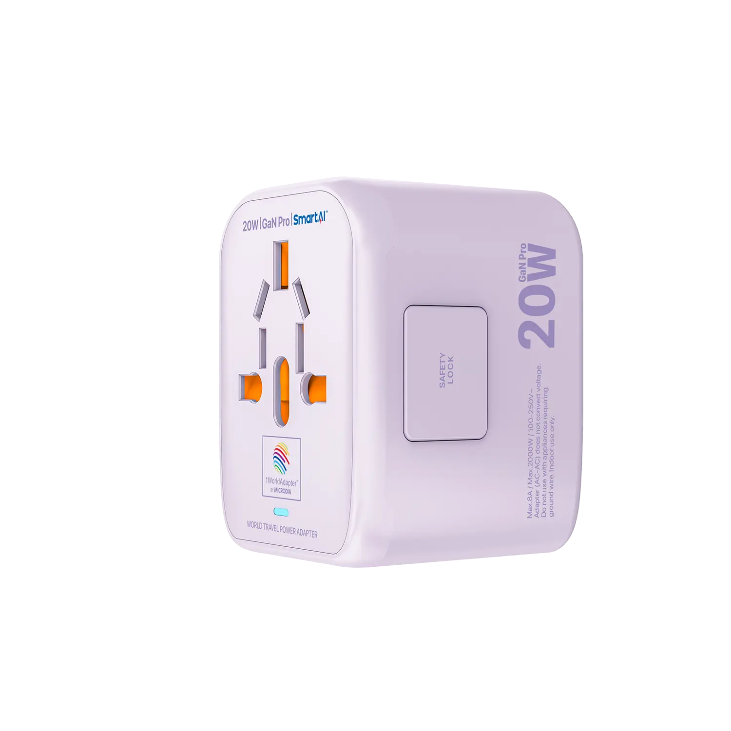 MICRODIA 1WorldAdapter™ PD20W GaN Pro™ с 2 портами USB-C PD3.2 и 2 портами USB-A QC4+ PPS для быстрой зарядки
