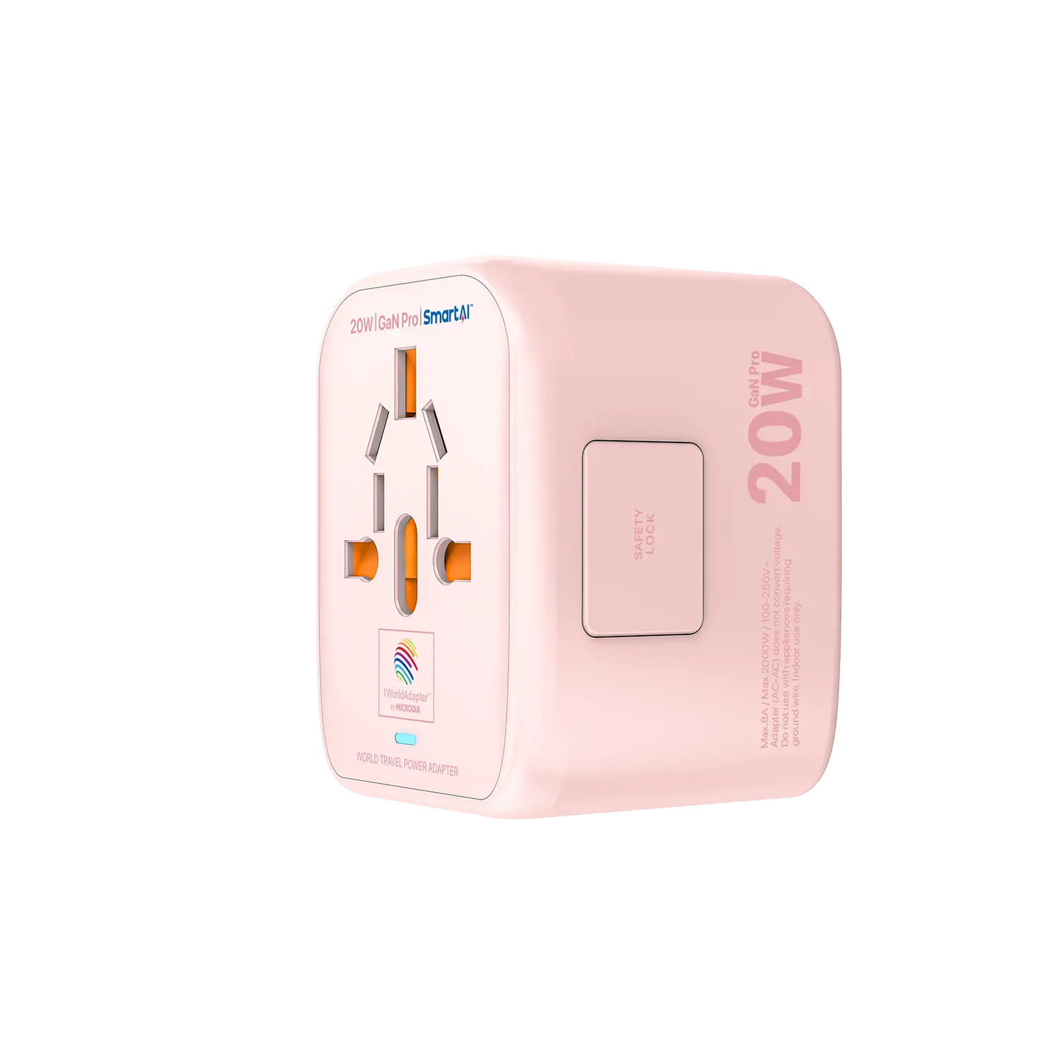 MICRODIA 1WorldAdapter™ PD20W GaN Pro™ с 2 портами USB-C PD3.2 и 2 портами USB-A QC4+ PPS для быстрой зарядки