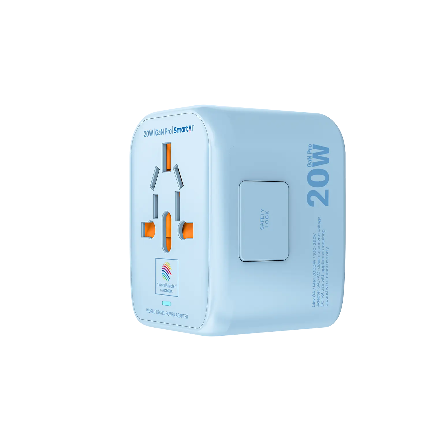 MICRODIA 1WorldAdapter™ PD20W GaN Pro™ с 2 портами USB-C PD3.2 и 2 портами USB-A QC4+ PPS для быстрой зарядки