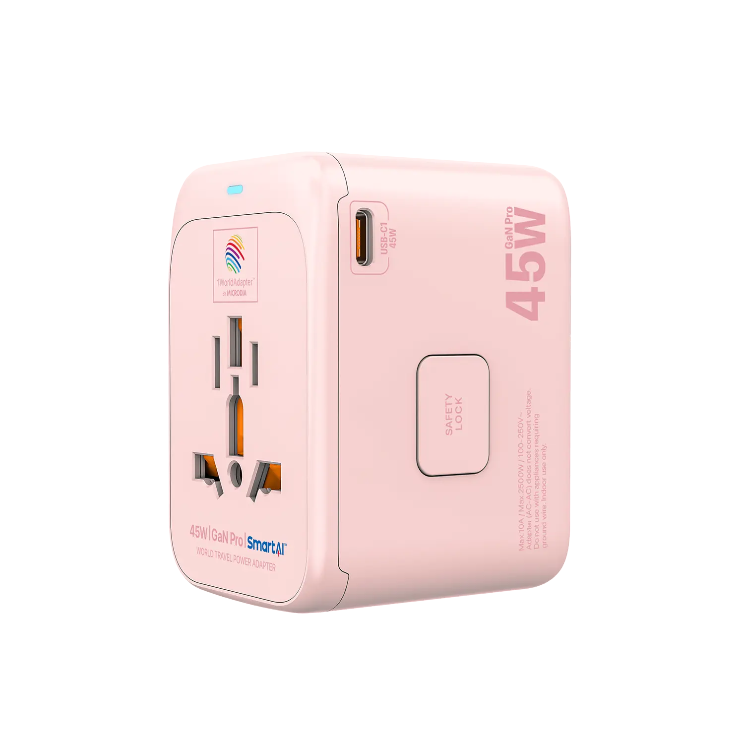 MICRODIA 1WorldAdapter™ PD45W GaN Pro™ с 3 портами USB-C PD3.2 и USB-A QC4+ PPS с быстрой зарядкой