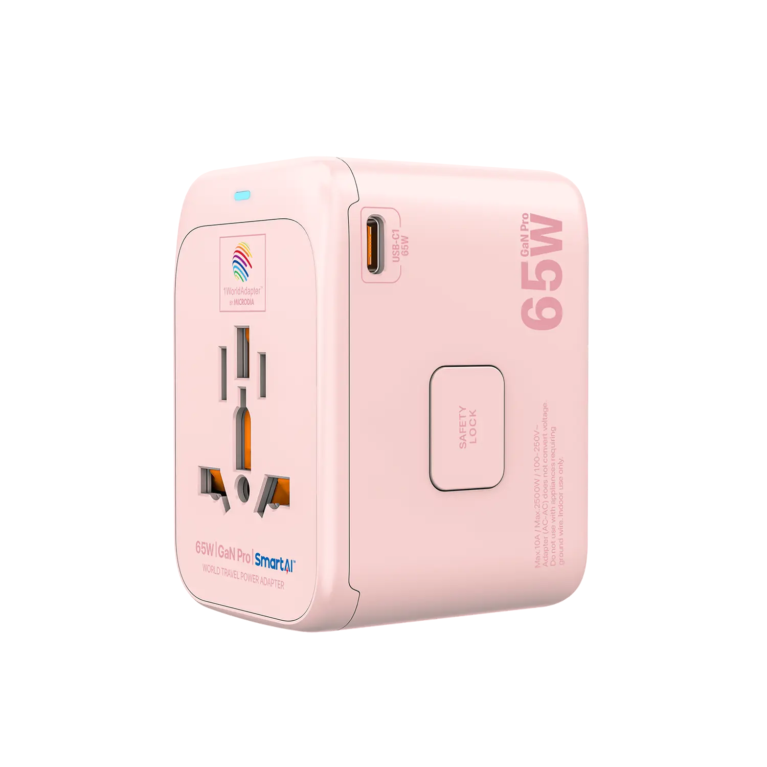 MICRODIA 1WorldAdapter™ PD65W GaN Pro™ с 3 портами USB-C PD3.2 и USB-A QC4+ PPS с быстрой зарядкой