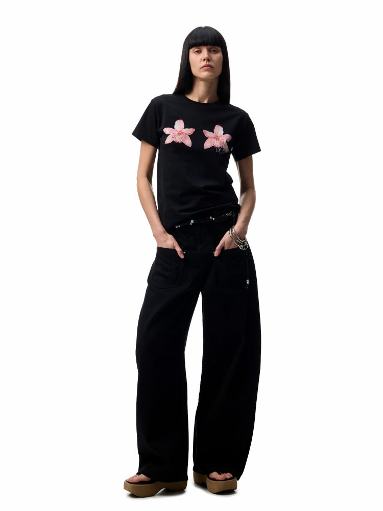 Printed Loose Austrian Rhinestone T-shirt