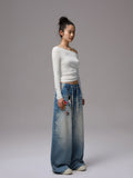 Rhinestone One-Shoulder Long-Sleeve T-Shirt
