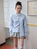 Solid Color Shell Button Fitted Shirt