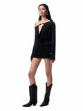 Beaded Cowl Neck Off-shoulder Long-sleeve Tunic