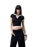 Color-Blocking Fake Two-piece Knit Polo Shirt