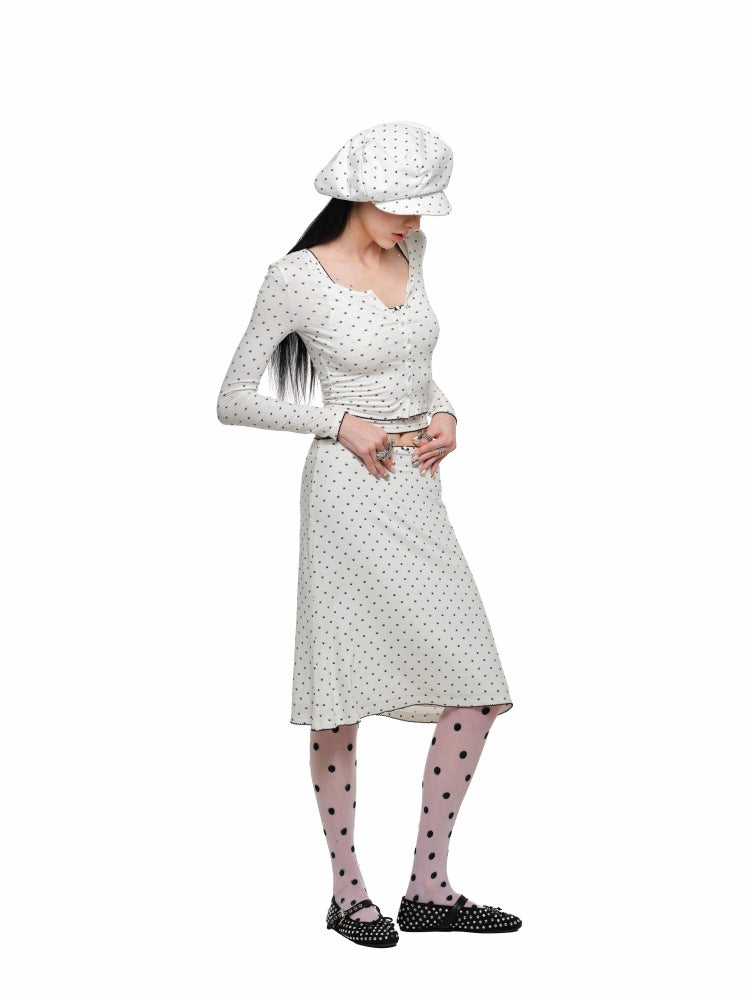 Cat Paw Trim Cardigan & Skirt Set