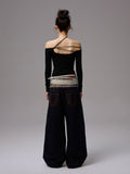 One-Shoulder Beaded Strappy Solid Color?T-Shirt