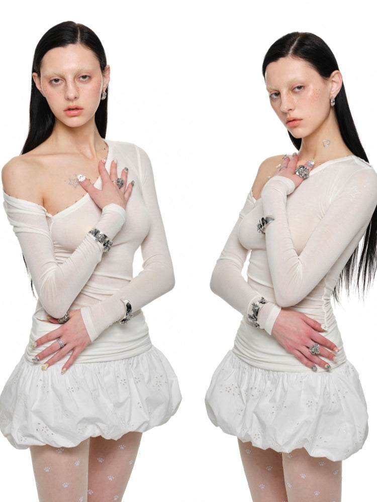 Deconstructed Buttoned Asymmetrical Shoulder?Crewneck