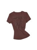 Floral Letter V-Neck Hidden Zip Hot-Fix T-Shirt