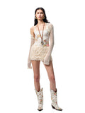 Hollow-Out Knitted Cropped Long-Sleeve Cover-Up