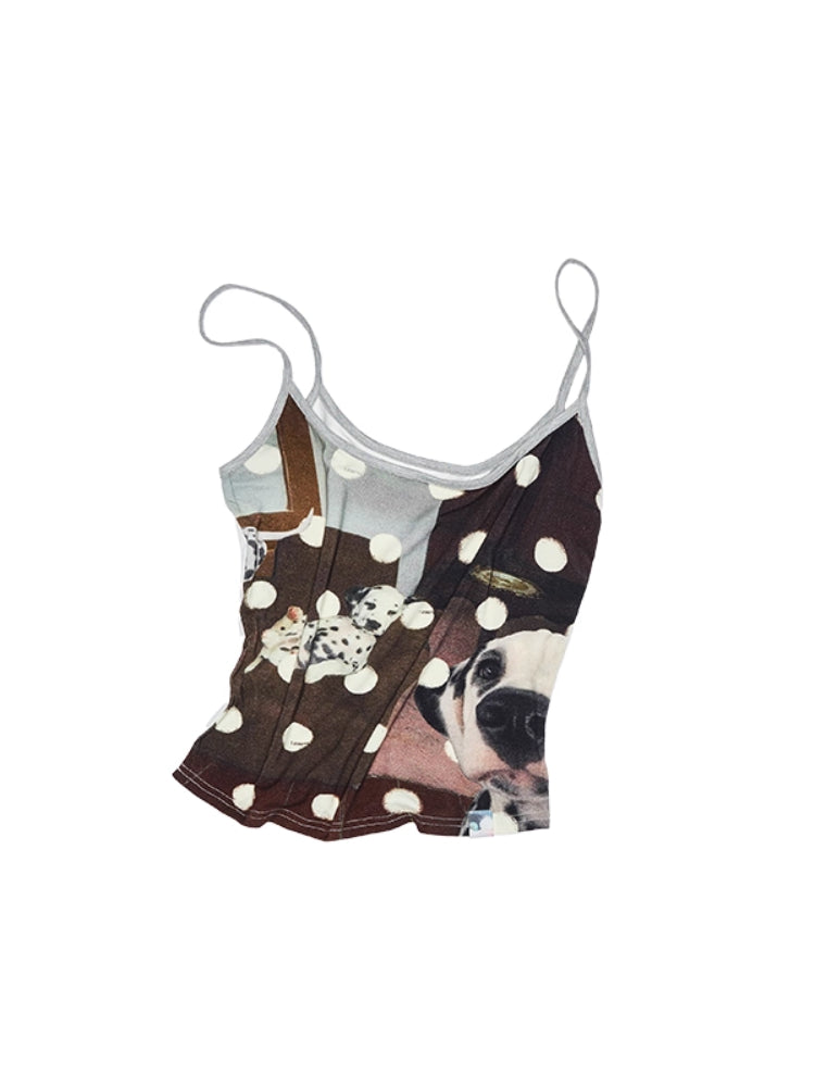 Polka Dot Cat Dog Color-Blocking Camisole