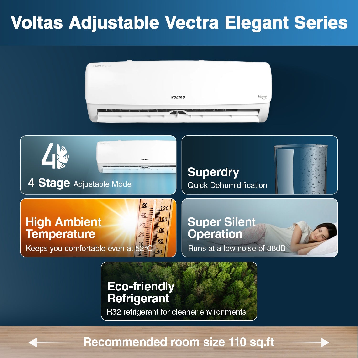 Регулируемый инверторный сплит-система переменного тока Voltas, 1 тонна, 3 звезды - 123 В Vectra Elegant