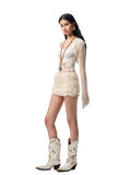 Hollow-Out Knitted Cropped Long-Sleeve Cover-Up