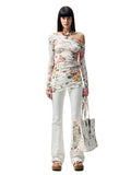 Floral All-over Print Off-the-Shoulder Sheer Cover-up