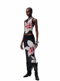 Floral Print Rhinestone Mesh Vest
