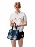 Printed Loose Austrian Rhinestone T-shirt