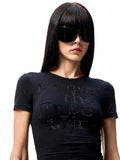 Floral Letter V-Neck Hidden Zip Hot-Fix T-Shirt