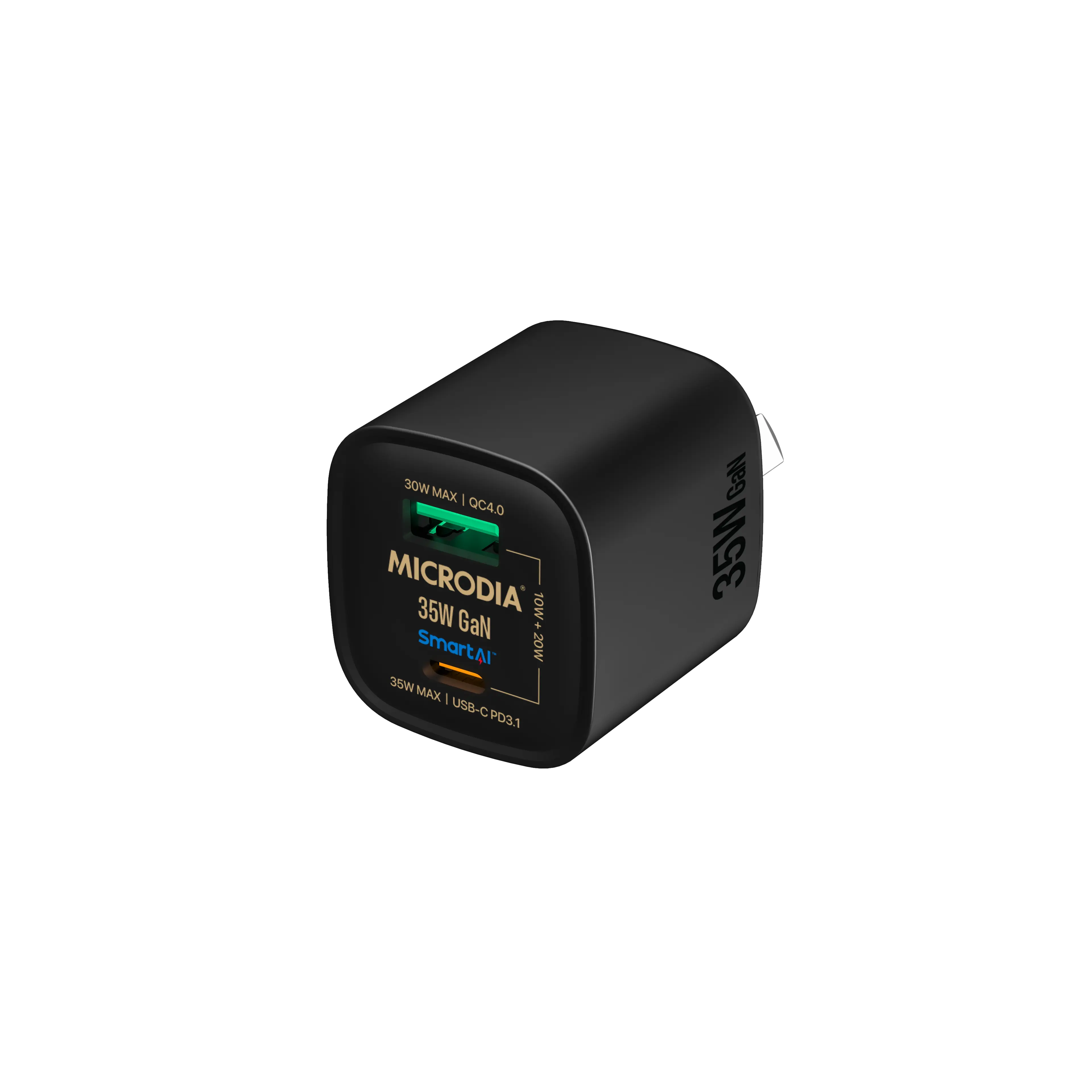 MICRODIA SMARTCube™ Nano 35 Вт, сетевое зарядное устройство GaN, USB-C PD3.1 + USB-A QC4.0