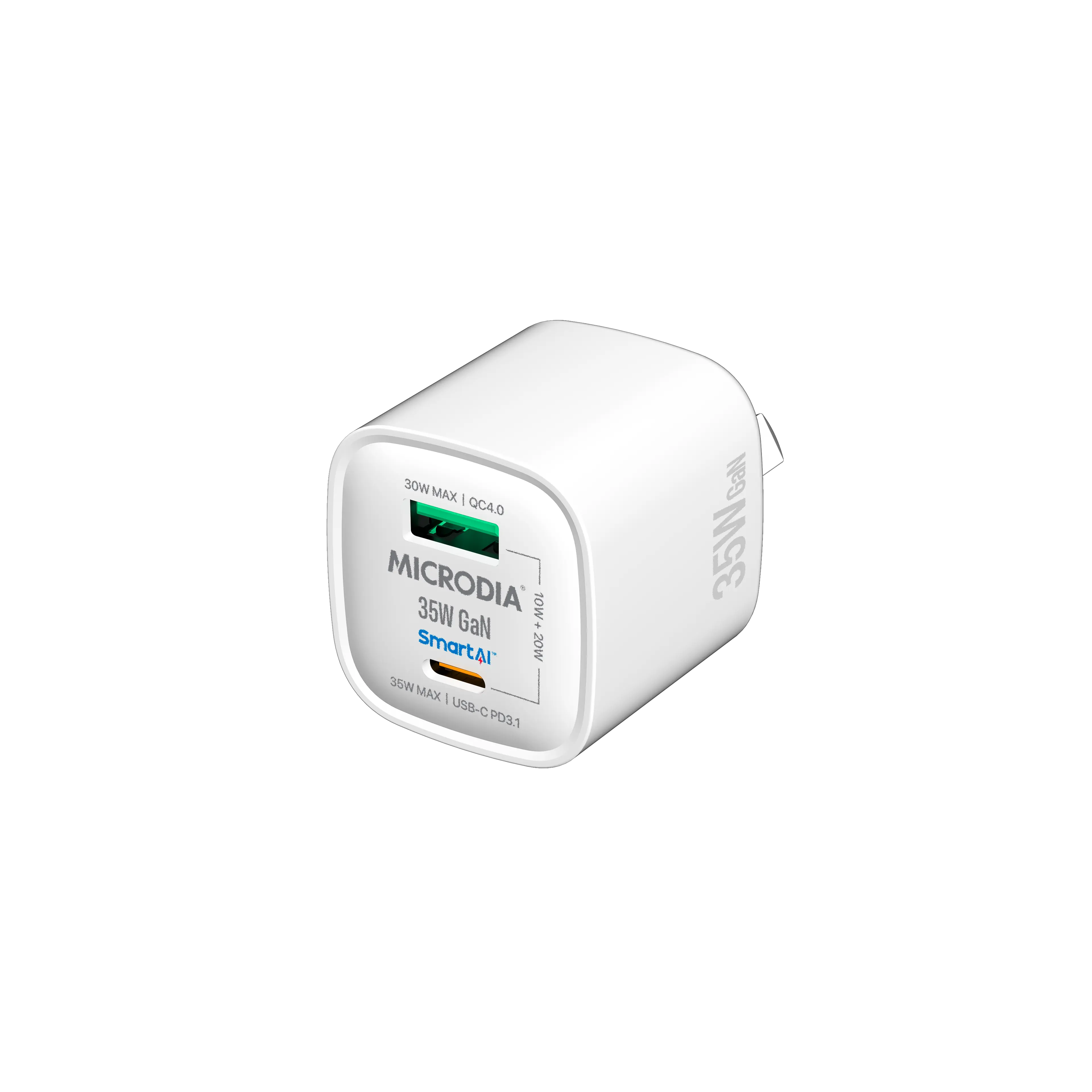 MICRODIA SMARTCube™ Nano 35 Вт, сетевое зарядное устройство GaN, USB-C PD3.1 + USB-A QC4.0