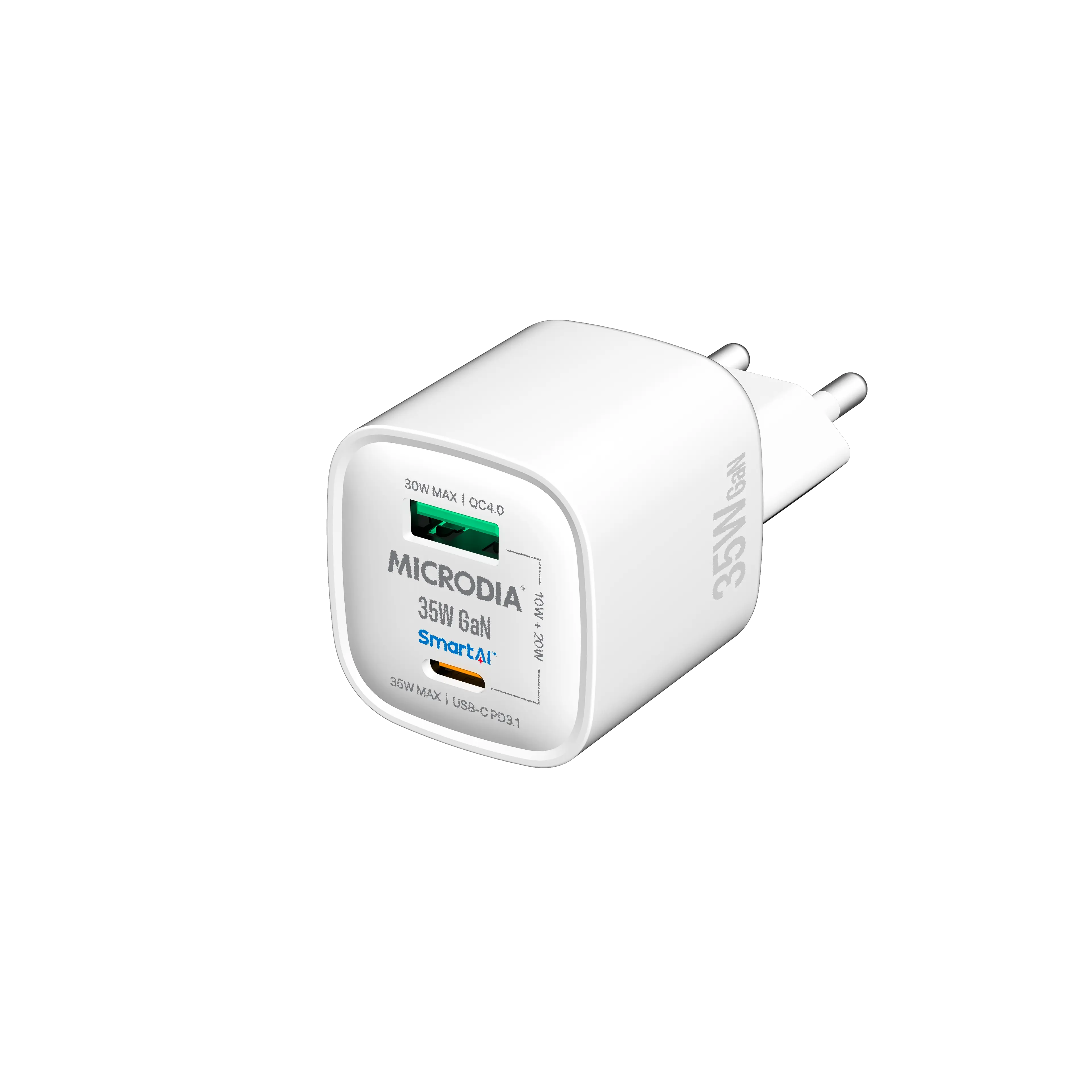 MICRODIA SMARTCube™ Nano 35 Вт, сетевое зарядное устройство GaN, USB-C PD3.1 + USB-A QC4.0