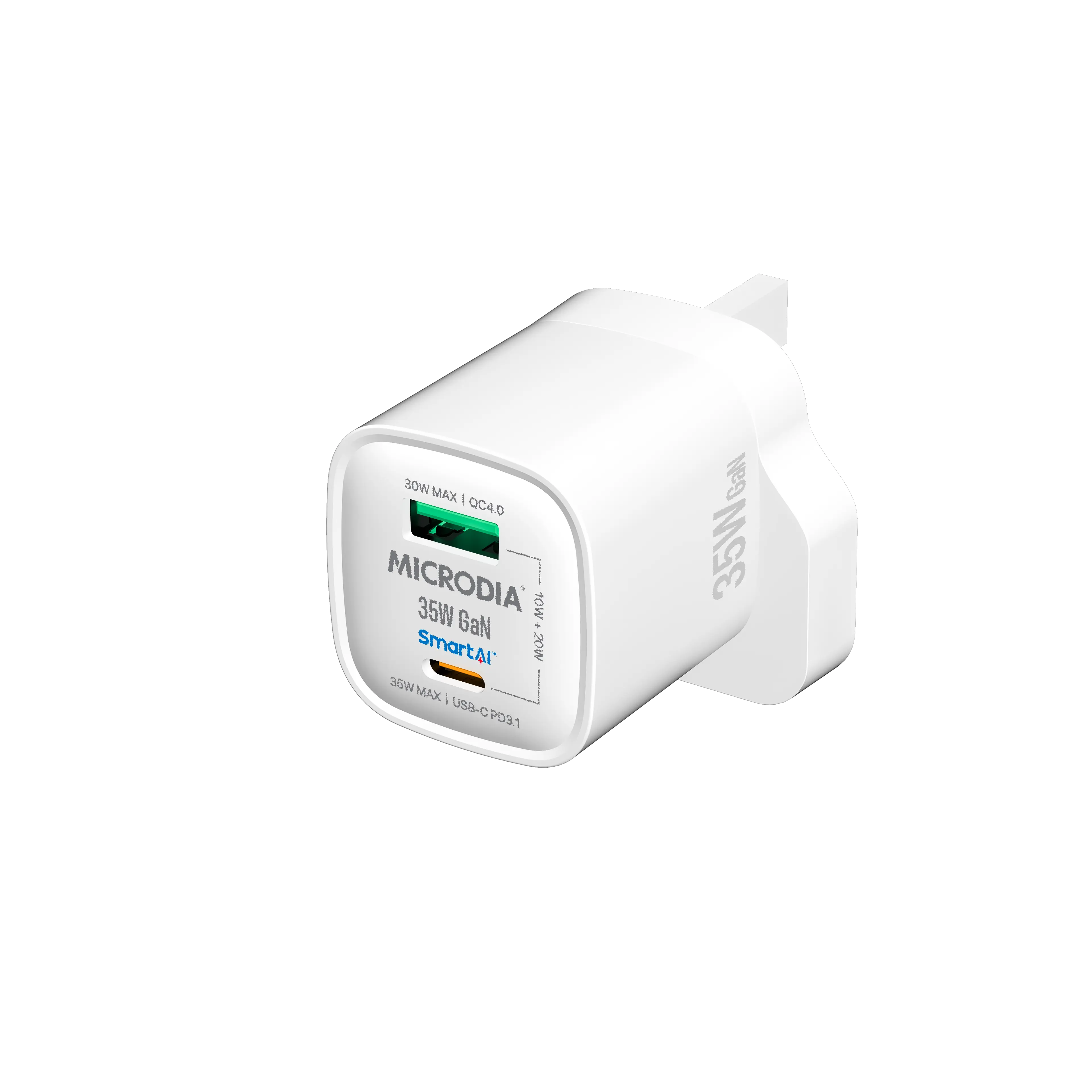 MICRODIA SMARTCube™ Nano 35 Вт, сетевое зарядное устройство GaN, USB-C PD3.1 + USB-A QC4.0