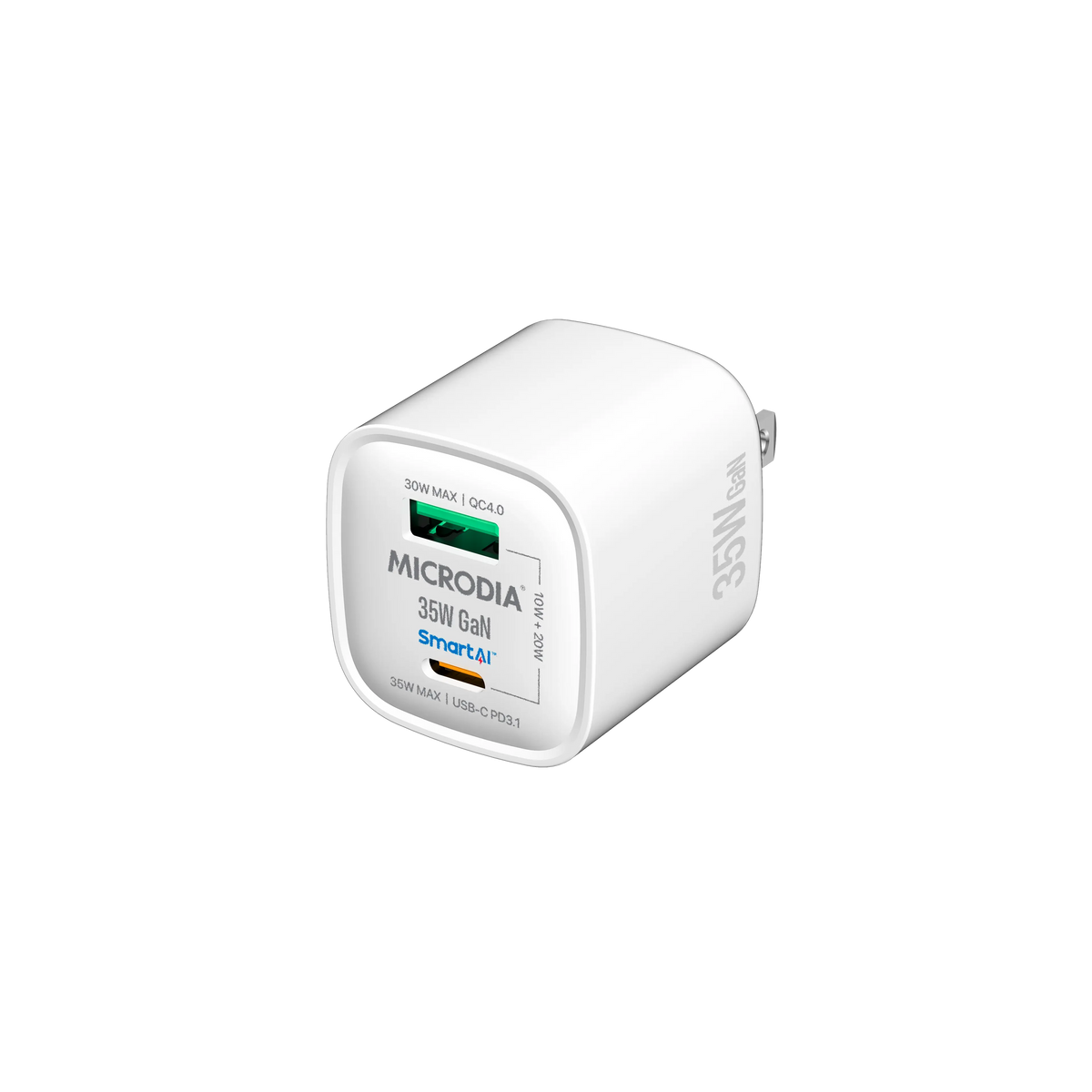 MICRODIA SMARTCube™ Nano 35 Вт, сетевое зарядное устройство GaN, USB-C PD3.1 + USB-A QC4.0