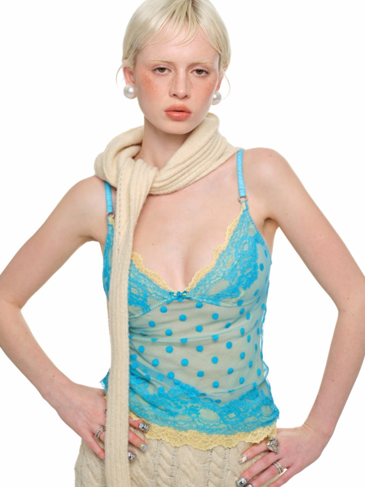 Double-Layer Polka Dot Lace Trim ?Tank Top