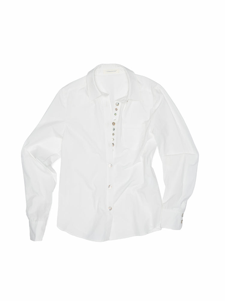 Solid Color Shell Button Fitted Shirt