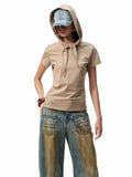Hooded Bow Solid-Color T-shirt