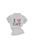 "I ? CAT" Rhinestone Fitted T-shirt