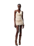 V-Neck Beaded Draped Collar Halter Cami Top