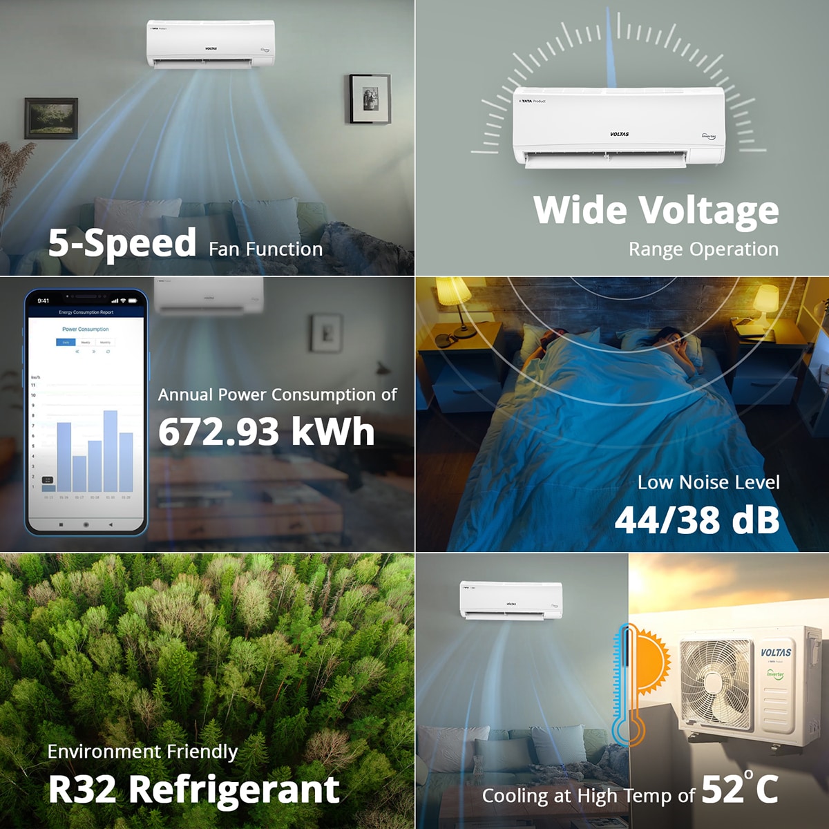 Регулируемый инверторный сплит-система переменного тока Voltas, 1 тонна, 3 звезды - 123 В CAX