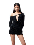 V-Neck Beaded Draped Collar Halter Cami Top