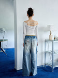 One-Shoulder Beaded Strappy Solid Color?T-Shirt