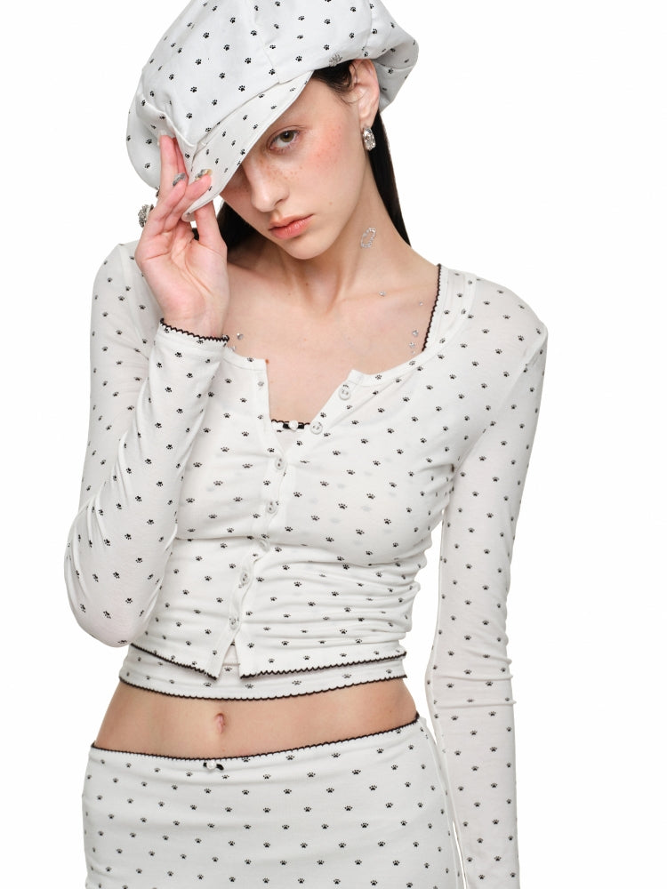 Cat Paw Trim Cardigan & Skirt Set