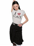 "I ? CAT" Rhinestone Fitted T-shirt