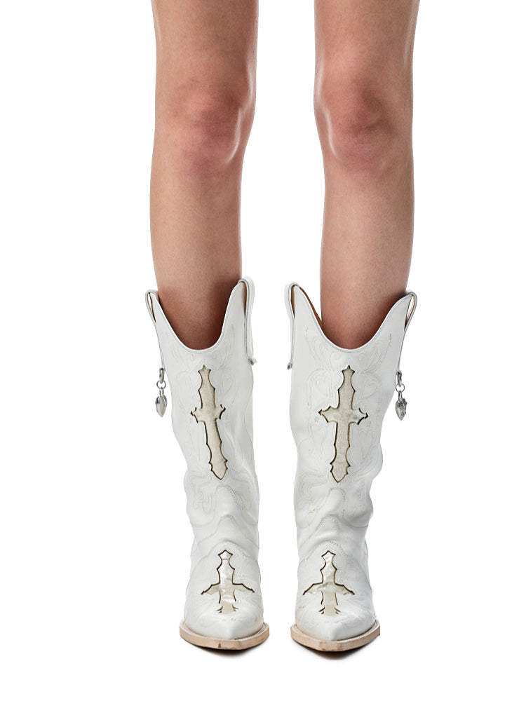 Cowhide Embroidered Mid-Cylinder Western Rider Boots