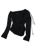 Beaded Cowl Neck Off-shoulder Long-sleeve Tunic