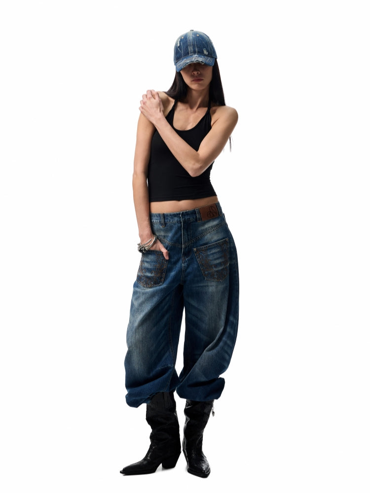 Slanted U-Neck Knot Embroidery Vest