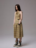 Plaid Halter Neck Backless Tank Top & Midi Skirt Set